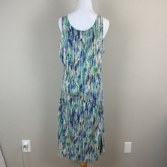 Nic+Zoe Dress XL Blue Geometric Gathered Waist Twist Stretch Knit Sleeveless - Picture 8 of 13